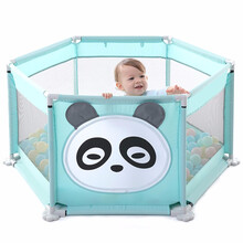 思贝 儿童婴儿游戏围栏 爬行垫围挡安全护栏宝宝学步围栏栅栏海洋球池室内家用玩具 防护栏学步安全 熊猫六角围栏+100球