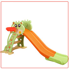 儿童音乐滑梯加长大 韩版卡通长颈鹿猛犸象上下可折叠滑梯幼儿园游乐户外玩具宝宝礼物 绿橘-呆萌小鹿加长+底板+球框 滑梯+球池套餐