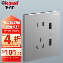 罗格朗（LEGRAND）开关插座电工电料逸景深砂银灰色86型面板墙面暗装电源插座 五孔usb接口插座