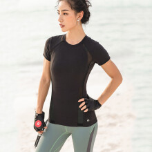 暴走的萝莉 显瘦跑步运动健身瑜伽短袖上衣紧身T恤专业训练服女 LLDX02476 午夜黑 M