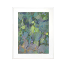 本艺术空间 抽象风格现代简约挂画孙岩《风景》办公室酒店书房装饰画 油画数位版画 绿色风景原创画作 白色画框 50*40