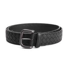 葆蝶家 BOTTEGA VENETA BV 男士黑色小牛皮编织针扣式腰带皮带105码奢侈品 七夕情人节礼物 送男友