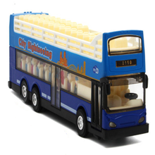 ZXZ电动玩具豪华旅游巴士合金车长途客车公交车儿童玩具车回力合金汽车模型 语音敞篷巴士-蓝色