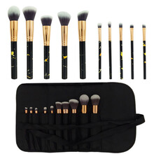 FEITA 大理石纹化妆刷套装收纳彩妆刷遮瑕初学者专业眼影刷眉刷腮红散粉底刷子唇刷口红刷工具 黑色10支装配包