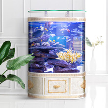 送货入户欧式双弧形生态鱼缸一键排水热带鱼鱼缸水族箱客厅家用中大型超白金鱼缸造景免换水家美奇 侧面排水长100cm宽50cm高138cm
