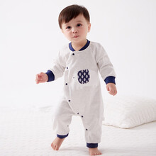 婴儿衣服春夏薄款纯棉哈衣婴儿连体衣春秋满月新生儿家居服睡衣空调服6个月宝宝爬行衣优可星外出服 【长哈/闭裆】小象 90cm(建议1-2岁)适码选购