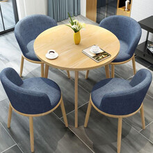 爱杺居 洽谈桌椅组合接待桌椅餐桌椅谈判桌北欧家用咖啡桌现代简约小户型圆桌售楼处4s店小圆桌 水曲色圆桌+蓝色布椅 90CM一桌四椅