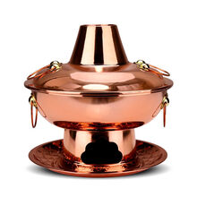 铜火锅加厚紫铜鸳鸯木炭铜火锅老北京涮肉红铜全铜涮肉家用 20厘米1人使用 清汤锅