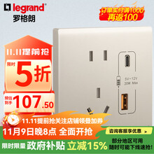 罗格朗开关插座面板简悦粉铂金色清单报价 10A五孔带快充USB