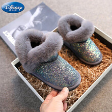 迪士尼儿童雪地靴女2021年新款宝宝大棉鞋女童靴子亮片保暖防滑加厚东北 灰色 37