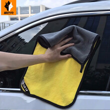 木丁西 细纤维吸水加厚加密擦车巾 干发巾汽车专用洗车毛巾不易掉毛车上用品双面磨绒擦车清洁布 中号 狼巴克灰黄色  1条 毛巾 30*60cm