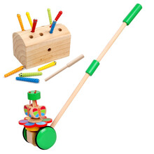 儿童学步玩具拖拉杆木制手推杆推推乐车男孩女孩小孩婴幼儿宝宝1-3岁礼物益智 【2件套】蝴蝶推车+抓虫游戏