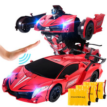 YIER 遥控车玩具手势感应遥控汽车一键变形机器人兰博基尼电动充电儿童玩具车 升级三电池兰博基尼 【感应+遥控变形】新版哑光红