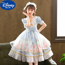 迪士尼正牌洛丽塔女童公主裙大童Lolita连衣裙儿童夏装4-13岁大女孩芭比裙萝莉塔正版夏天 1255蓝色短袖【单裙子】 150码【建议身高145cm左右】