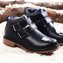 巴巴象童鞋 男童马丁靴中大童秋冬新款儿童二棉鞋加绒英伦风短靴子 黑色二棉 29码/内长约18.7cm