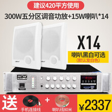 先科壁挂音响音箱室内无线蓝牙套装背景音乐公共广播商铺超市餐厅悬挂壁式天花吸顶服装奶茶店 300W五分区功放+15W壁挂14个（420平）