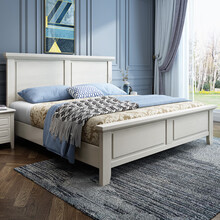 一号豪庭 实木床 白蜡木美式床1.8米单双人床白色小美床高箱储物床婚床简约卧室精品家具213-B# 【抽屉款】床+16#床头柜*1+8cm棕垫 1.5*2.0m贵族白