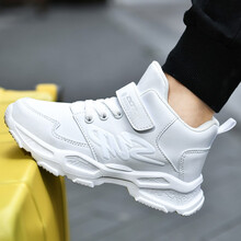 2020冬季新款儿童白鞋女童加绒加厚小学生白色运动鞋男童小白鞋女孩休闲鞋男孩旅游鞋二棉鞋酷超 A81白色【单鞋不加绒】 35码/鞋内长22.2cm