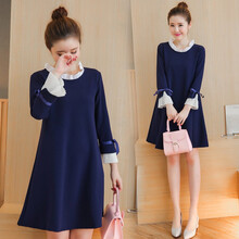 锦尘 孕妇装夏装韩版潮妈连衣裙2021夏季宽松时尚款孕妇上衣 蓝色【春秋常规】 XL