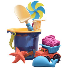 北美比乐B.Toys沙滩猫头鹰回转水车儿童戏水沙漏流水转轮玩沙挖沙水桶沙铲沙耙小车玩具套装 BX1330Z中型沙滩桶(海军蓝)