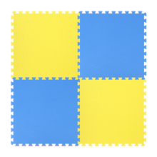明德 PE爬行垫十字纹泡沫地垫 儿童拼接防滑加厚爬行垫子爬爬垫 蓝黄 60*60*1.2cm【4/片】