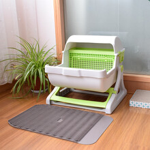 乐优派猫砂盆大号半自动翻斗半封闭式宠物用品防外溅膨润土猫厕所 PP树脂 粉色