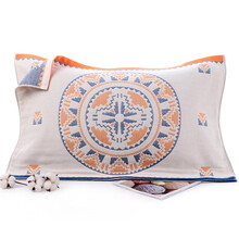 沐凡 枕巾 一对2条装 纯棉纱布成人枕巾 四层柔软透气家用情侣枕头巾 太阳神双色边（一对）