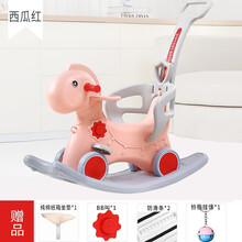 韩版大眼萌儿童木马摇摇马加厚塑料带音乐婴儿玩具周岁宝宝生日礼物两用摇马滑滑车 萌小鹿升级双用款+推把-粉色