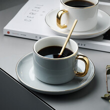 半房 创意咖啡杯套装家用牛奶早餐杯欧式陶瓷水杯下午茶杯碟组 金边粉色杯碟