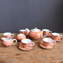国瓷红官窑 金玉锦绣15头咖啡具 醴陵釉下五彩瓷器茶具 高档陶瓷咖啡杯套装 高端礼品 白瓷咖啡具