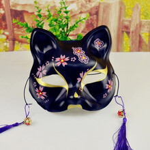 半脸猫面具手绘抖音同款小狐狸动漫男女狐妖猫脸cosplay化装舞会万圣节儿童节表演用品 黑色樱花猫