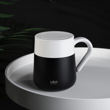 UKA优家 微烹宝cafe玻璃保温马克杯办公喝水杯男女带盖带勺牛奶咖啡早餐泡茶杯情侣杯家用300ml 黑色