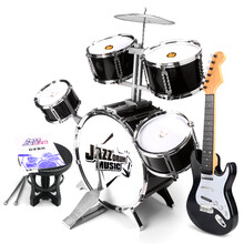 派尼美特架子鼓 儿童 初学者玩具3-6岁1男孩打鼓乐器宝宝大号爵士鼓琴组合 爵士黑斜面鼓+电吉他(黑) +易学鼓谱