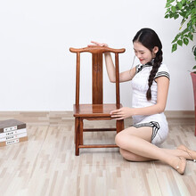 寻古红木家具非洲花梨（学名：刺猬紫檀）官帽椅 阳台休闲椅中式靠背椅实木小福字餐椅简约 长37*宽33*坐高31(总高74)cm