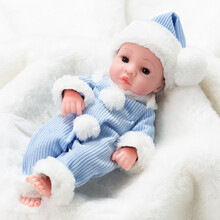 仿真娃娃毛绒玩具婴儿女孩全软胶洋娃娃逼真睡眠会说话唱歌的重生假娃娃公仔玩偶 275-10睁眼 蓝白衣（男娃） 彩盒装+无声版