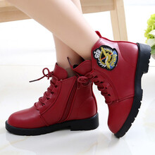 巴朗兔儿童靴子女童短靴秋冬季新款韩版马丁靴中大童加绒小女孩棉鞋 酒红/加绒 34码内长21厘米