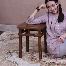 艺铭天下红木家具非洲鸡翅木（学名：非洲崖豆木）实木圆腿方凳矮凳客厅中式小凳子换鞋凳小板凳梳妆凳沙发凳 小号(32*32*42)
