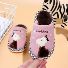 2019新款秋冬亲子亚麻面棉拖鞋男女儿童保暖居家棉鞋 皮红 160（适合脚长15.5-16cm）