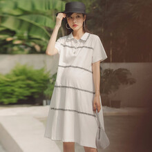 米度丽 孕妈装孕妇夏装连衣裙夏天裙子夏季时尚款宽松纯棉长款娃娃裙潮妈 7539 米白色 M码