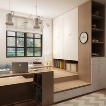 左尚明舍 书柜定制 书架书桌一体 现代简约 榻榻米书房组合柜多功能储物柜定做 预付金 预约免费设计