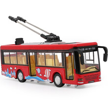 儿童合金双层观光大巴士校巴公交车公共汽车模型大客车玩具车模汽车模型 无轨电车-红