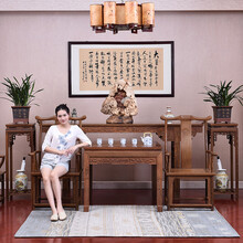 寻古 红木家具非洲鸡翅木（学名：非洲崖豆木）中堂六件套条案供桌实木八仙桌太师椅组合原木农村堂屋供佛桌 官帽椅六件套