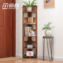 简直实木转角架多层转角置物架墙角柜储物架创意扇形转角柜三角柜厨房落地架角落花架 蜜糖色-五层