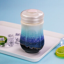 乾唐轩 【活瓷杯】小快乐花仙子随身杯单层创意便携带盖陶瓷水杯子随手杯迷你可爱女士01C31 雪晶绿紫（礼盒包装）