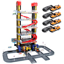 儿童电动收纳汽车停车场玩具轨道车赛车豪华大型多层旋转停车楼 地下停车库男孩玩具 6层+8车【电动+手摇】+轨道