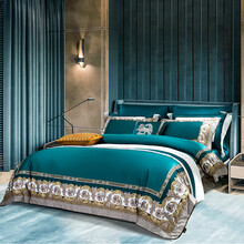 LEELAND礼澜家纺 100支长绒棉印花拼接工艺款全棉床上四件套别墅样板间纯棉床品套件 瓦伦西亚 1.5-1.8米床/200*230cm