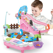 儿童钓鱼玩具套装男孩女孩1-2-3-6岁宝宝企鹅爬楼轨道旋转戏水小猫钓鱼磁性早教 粉色USB充电套装（20条鱼+3只企鹅）