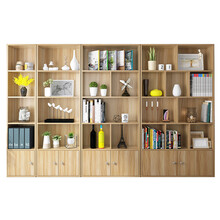中伟书柜书架客厅置物架储物收纳柜组合简易储物柜带门原木色A+B+C+D款