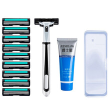爵士狼男生手动双层剃须刀家用刮胡刀手动双层刮胡刀剃须膏旅行收纳盒刮胡刀套装 双层1刀架+9刀头+剃须膏+收纳盒