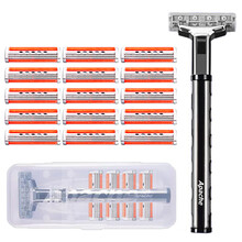 阿帕齐美国进口3层刀片手动剃须刀头吉利刮胡刀片 15刀头 送刀架 刀盒